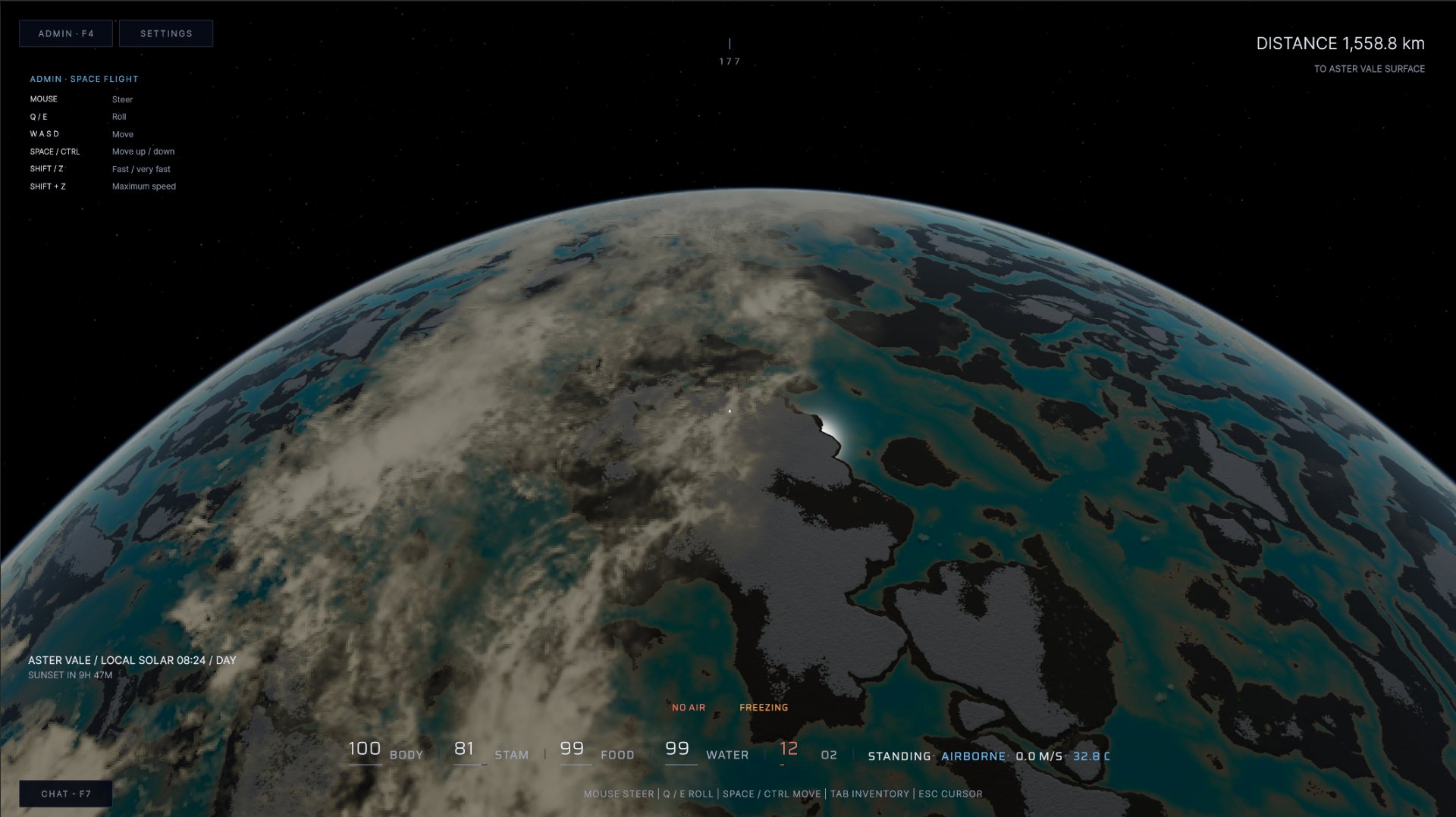 Aster Vale with blue waterways, land and cloud cover viewed from orbit