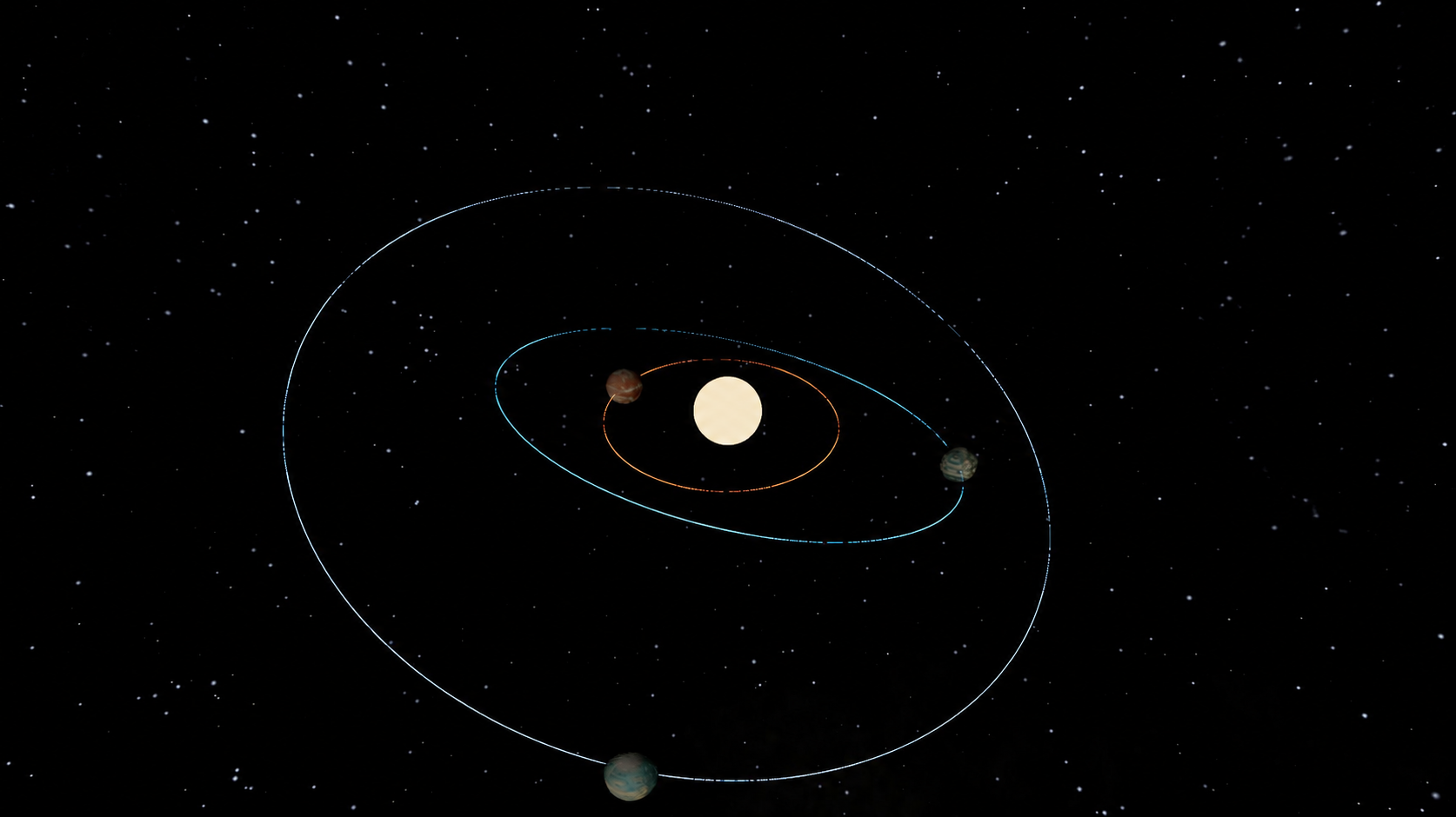 Helios and three planets on their orbital paths